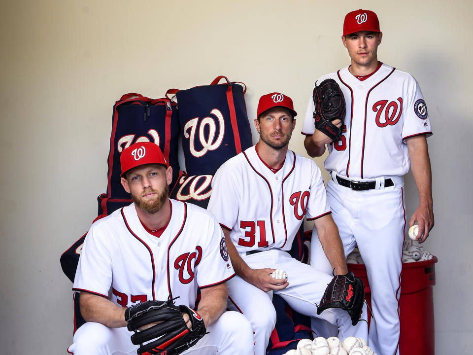 Stephen Strasburg (left), Max Scherzer and Patrick Corbin (right) gave Washington the National League's best pitching trio. (Photo by Toni L. Sandys/The Washington Post via Getty Images)