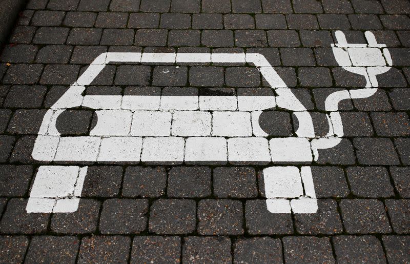 FILE PHOTO: A parking sign for electric vehicles is pictured in Gruenheide