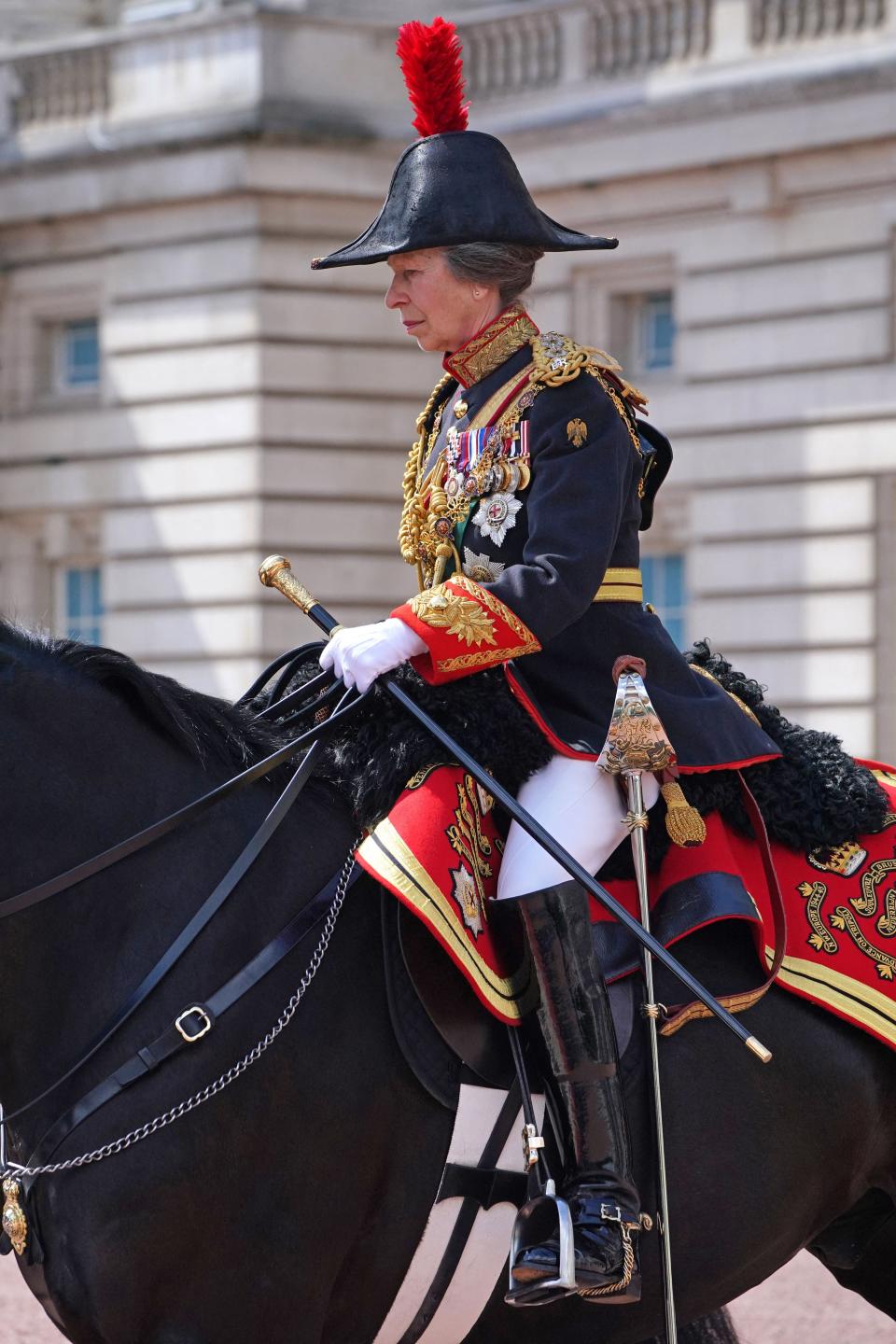 Princess Anne, Princess Royal rides horseback during the Trooping the Colour parade.