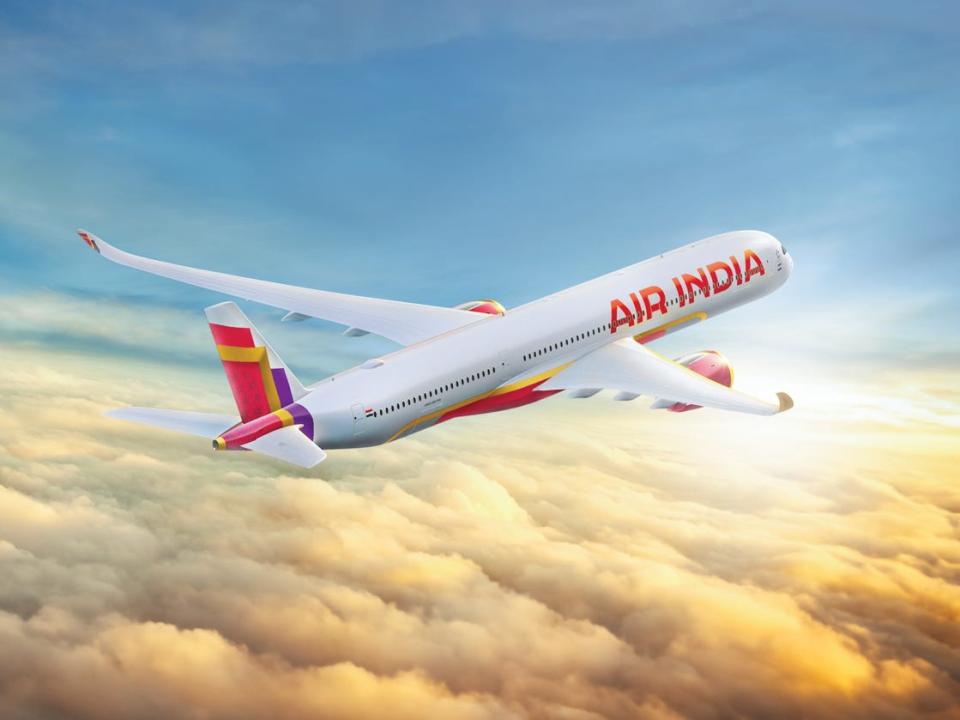 Rendering of the new logo and livery on an aircraft flying.