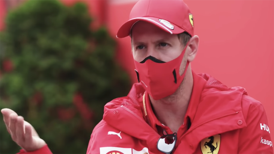 Ferrari Formula One driver Sebastian Vettel is pictured during an interview with Sky Sports' Martin Brundle.