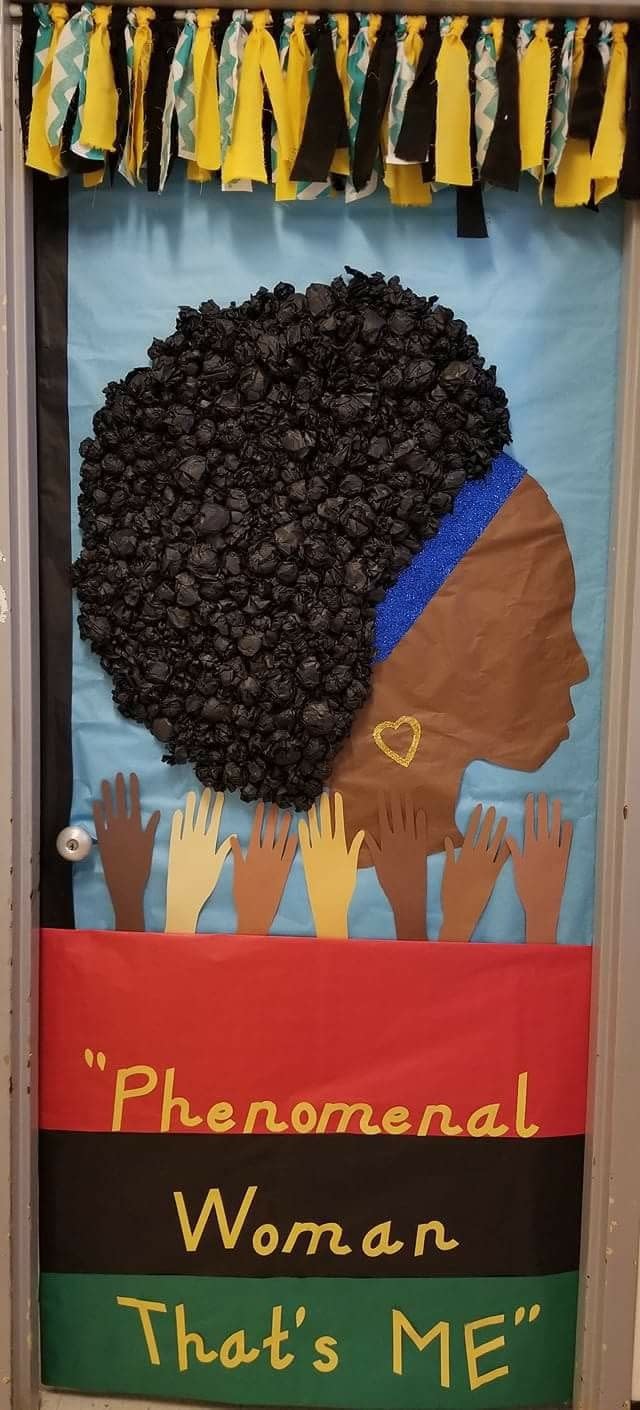 <p>This special classroom door made of mixed materials definitely catches your attention. Try using tissue paper or rolled up trash bags to create the varied texture!</p>