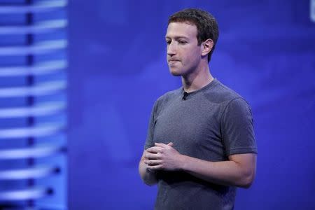 FILE PHOTO - Facebook CEO Mark Zuckerberg speaks on stage during the Facebook F8 conference in San Francisco, California April 12, 2016. REUTERS/Stephen Lam