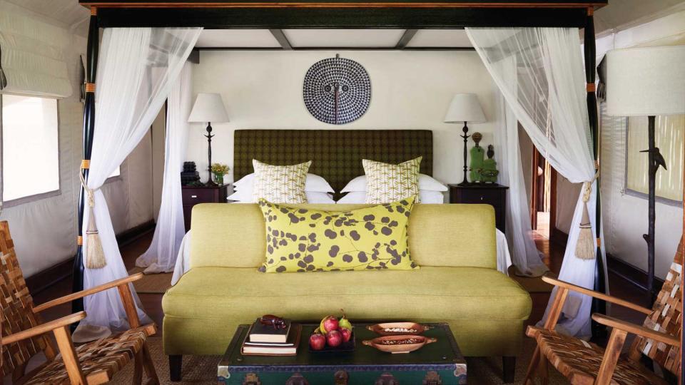 A guest room at the Belmond Khwai River Lodge, voted one of the best hotels in the world