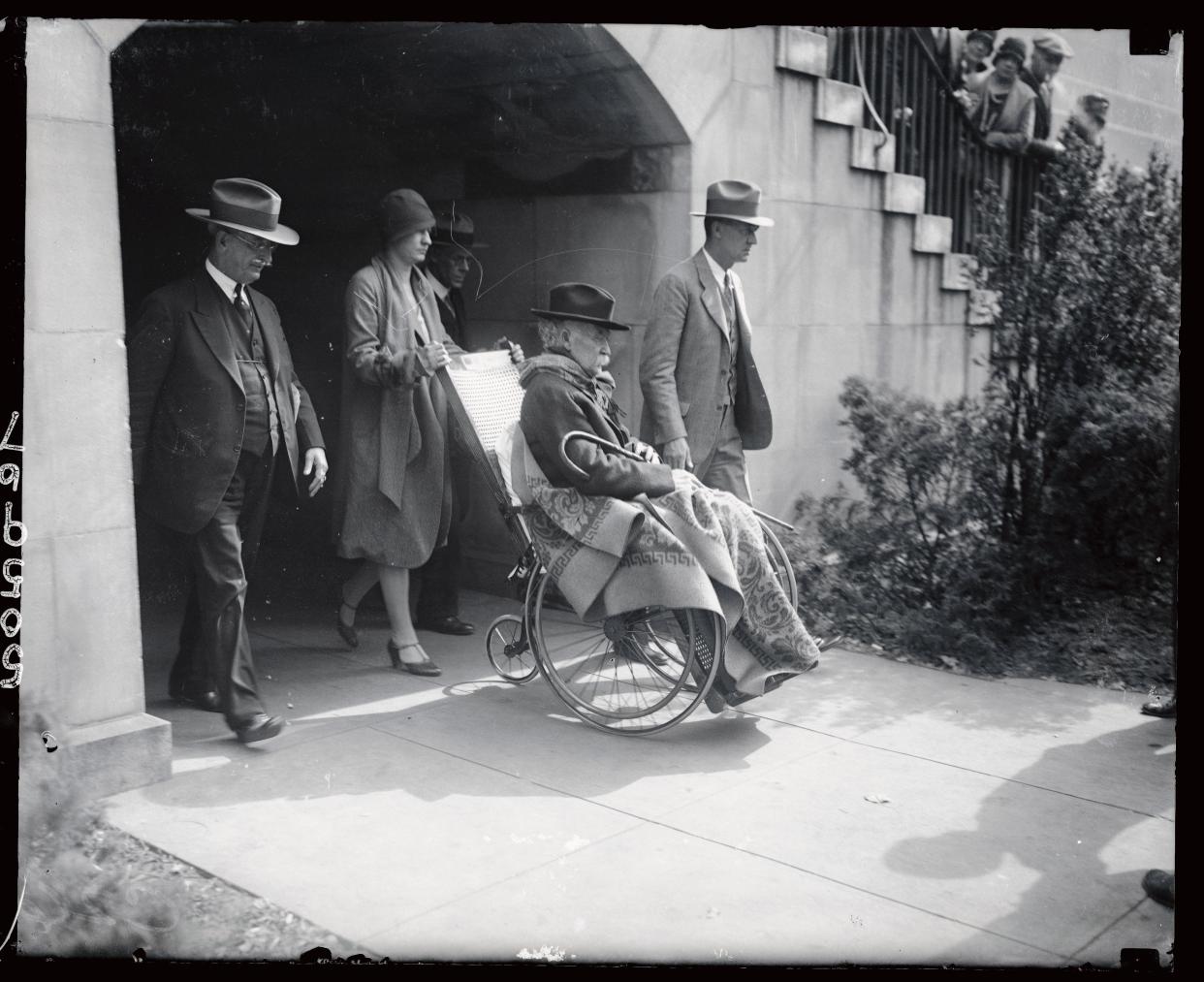 Albert B. Fall, aged and ill, faces eviction here, from his ranch home at Three Rivers, New Mexico, where he lived for 35 years.