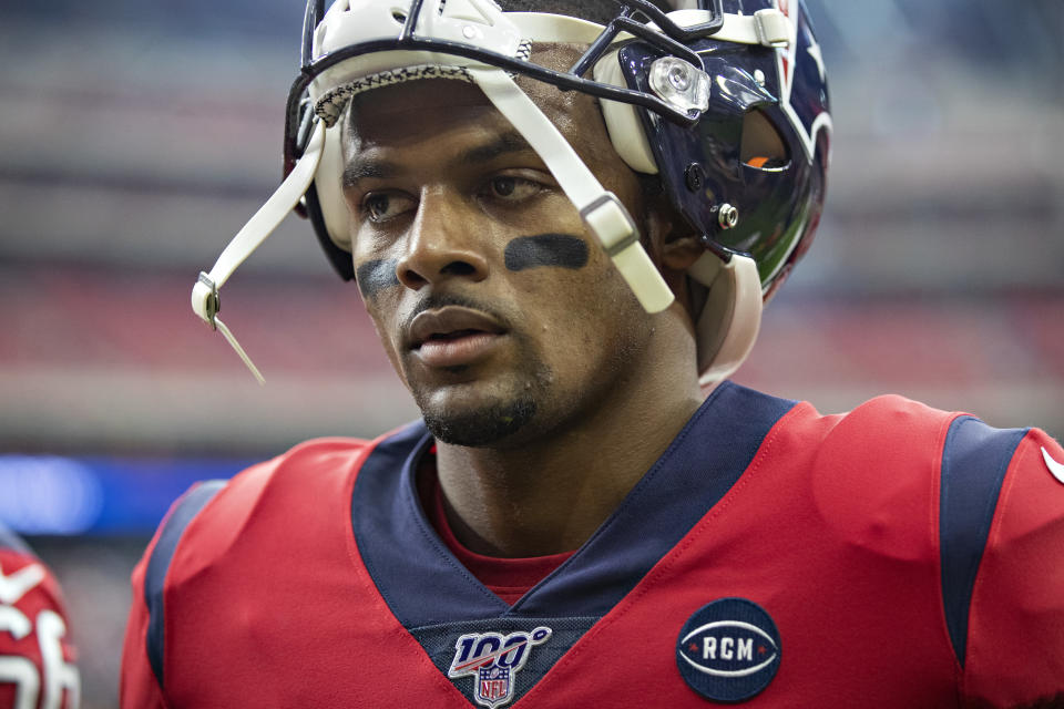 HOUSTON, TX - DECEMBER 8:  Deshaun Watson #4 of the Houston Texans walks off the field before a game against the Denver Broncos at NRG Stadium on December 8, 2019 in Houston, Texas.  The Broncos defeated the Texans 38-24.  (Photo by Wesley Hitt/Getty Images)