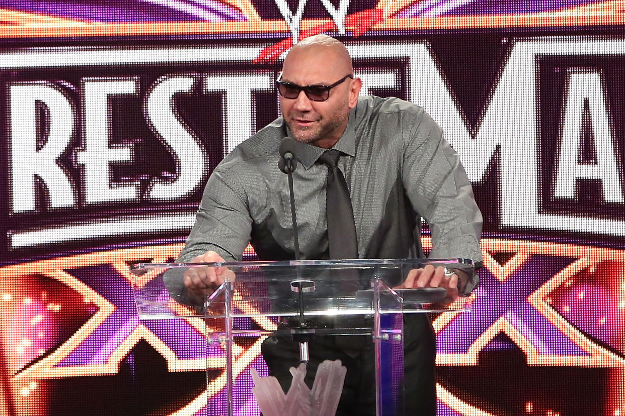 NEW YORK, NY - APRIL 01:  Dave Batista attends the WrestleMania 30 press conference at the Hard Rock Cafe New York on April 1, 2014 in New York City.  (Photo by Taylor Hill/WireImage)