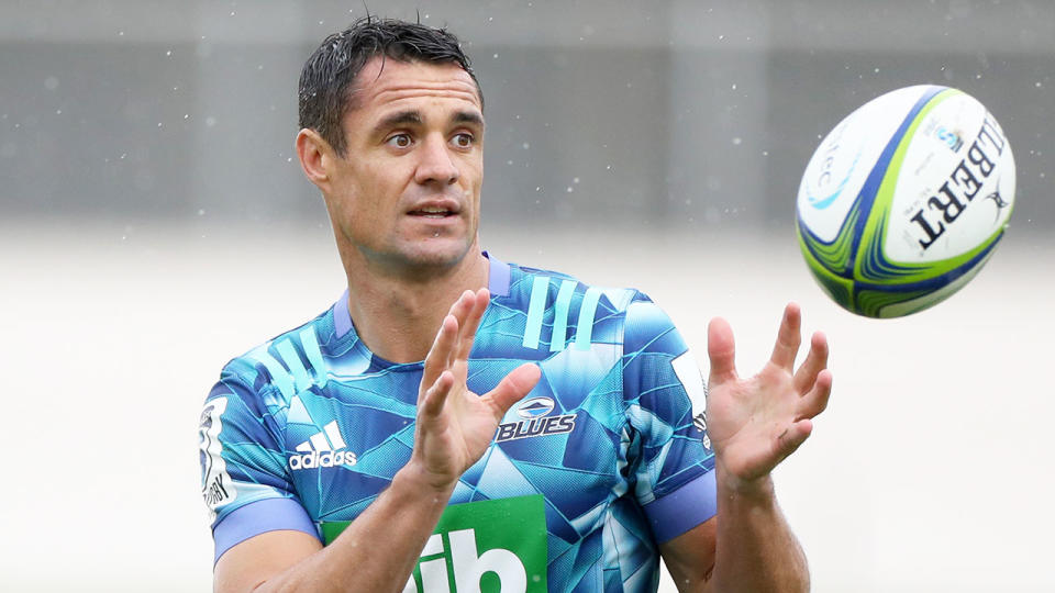 Pictured here, Dan Carter in training with his new team, the Auckland Blues.