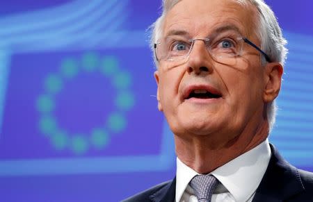 Michel Barnier, Chief Negotiator for the Preparation and Conduct of the Negotiations with the United Kingdom under Article 50 of the Treaty on European Union, holds a news conference at the EU Commission headquarters in Brussels, Belgium, December 6, 2016. REUTERS/Francois Lenoir