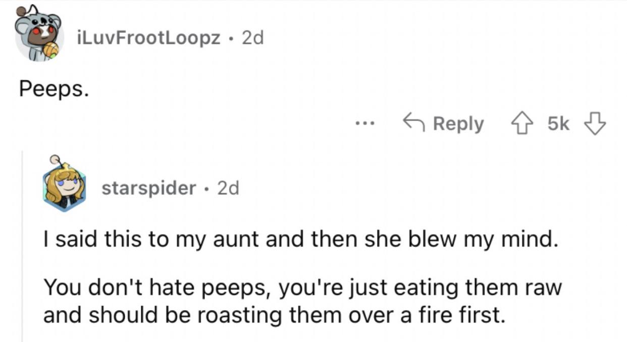 Reddit screenshot from someone who finds Peeps to be gross.