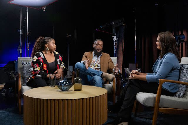 <p>warner bros./Discovery</p> From left: Giovonnie Samuels, Bryan Hearne and Soledad O'Brien in "Quiet on Set: Breaking the Silence"