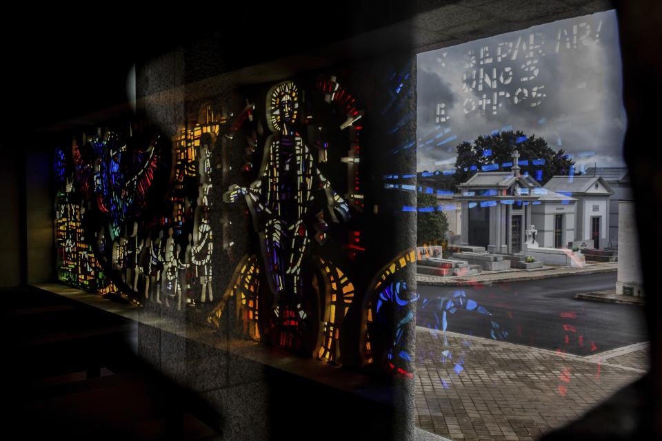 In this Friday, April 5, 2019 photo, a view inside Franco's family tomb in Mingorrubio's cemetery, outskirts of Madrid. After a tortuous judicial and public relations battle, Spain's Socialist government has announced that Gen. Francisco Franco's embalmed body will be relocated from a controversial shrine to a small public cemetery where the former dictator's remains will lie along his deceased wife. (AP Photo/Bernat Armangue)