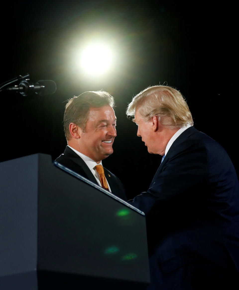 President Donald Trump and Sen. Dean Heller campaigned together at the Nevada GOP Convention on Saturday, a sharp departure from how vulnerable Senators typically treat unpopular presidents. (Photo: Kevin Lamarque / Reuters)