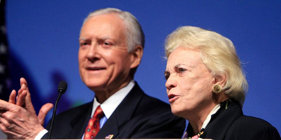 Former U.S. Supreme Court Justice Sandra Day O’Connor is presented to the conference by Sen. Orrin Hatch prior to her address to the Women’s Conference, Oct. 28, 2006, at the Salt Palace in Salt Lake City. | Scott G Winterton, Deseret News