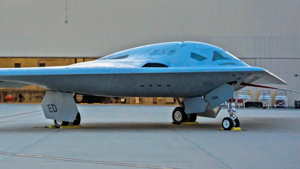 The first pre-production B-21 Raider at Plant 42 ahead of its first flight. <em>USAF</em>