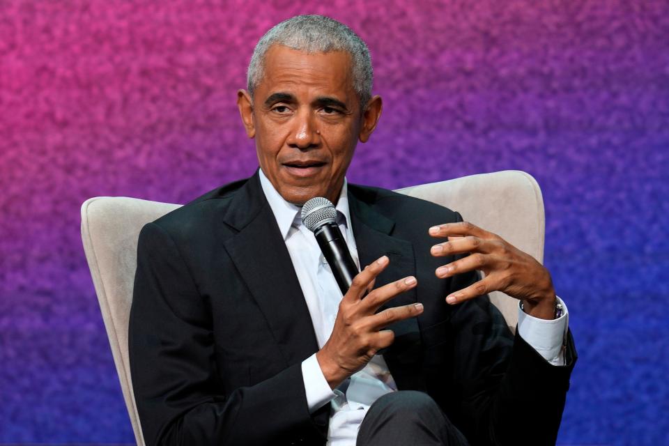 Former U.S. president Barack Obama speaks during a discussion at the Stavros Niarchos Foundation Cultural Center (SNFCC), in Athens, Greece, Thursday, June 22, 2023. Obama is visiting Athens to speak at the SNF Nostos Conference focused on how to strengthen democratic culture and the importance of investing in the next generation of leaders.