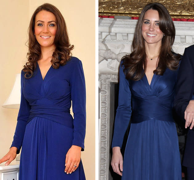 <div class="caption-credit"> Photo by: BPM/GettyImages</div>Agan has filled her wardrobe with <a rel="nofollow" href="http://shine.yahoo.com/fashion/want-dress-kate-middleton-theres-app-173200300.html" data-ylk="slk:outfits that match Kate's;elm:context_link;itc:0;sec:content-canvas;outcm:mb_qualified_link;_E:mb_qualified_link;ct:story;" class="link  yahoo-link">outfits that match Kate's</a>, including the royal blue Issa dress worn for the famous engagement photo. But she's putting her foot down about Kate's recent royal faux pas: Agan says she won't be making any topless appearances. <br> <br> "I felt really bad for Kate when the photos were published as she was on a private trip with her husband," she says. "If someone had done that to me I would go to the police. She and William don't get any time out and they were just trying to be a normal couple. It's a terrible invasion of their privacy."