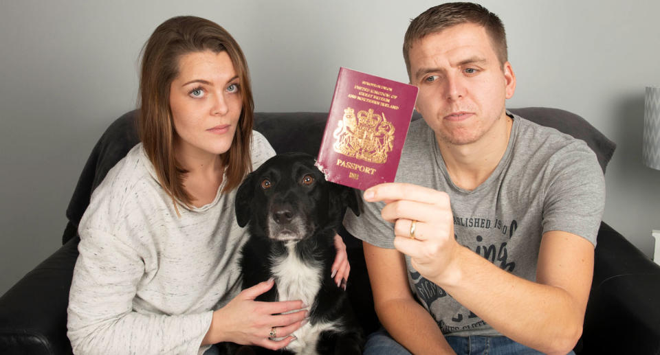 Daniel and Tia Farthing were denied entry to Bali for their honeymoon after their labrador collie cross Milo chewed on one of their passports. Source: Australscope