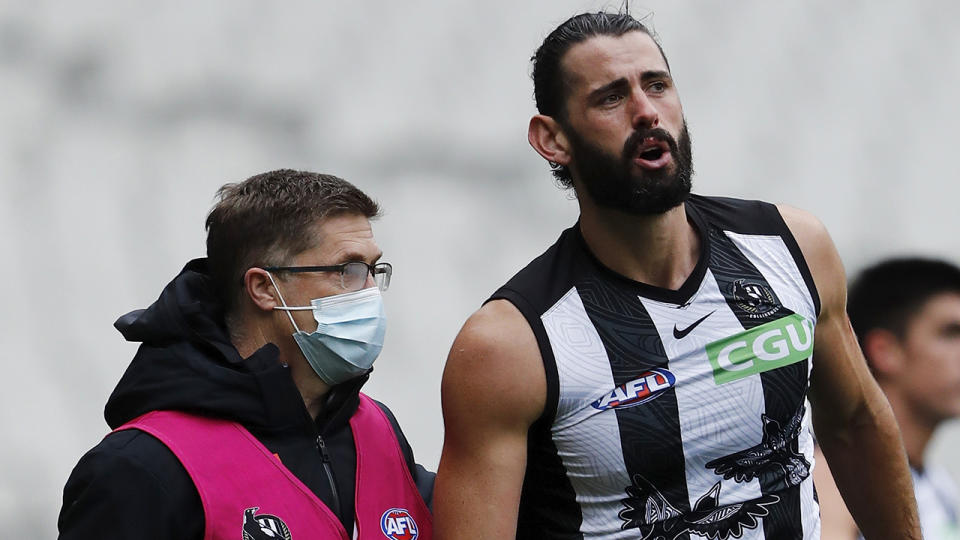 Brodie Grundy is set to be sidelined for the next three weeks. (Photo by Dylan Burns/AFL Photos via Getty Images)