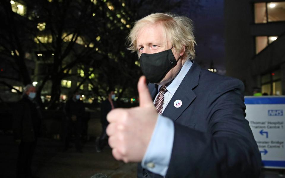 Boris Johnson leaving the Westminster Bridge Vaccination Centre at St Thomas' Hospital, London, having received the first dose of AstraZeneca vaccine - Aaron Chown/PA