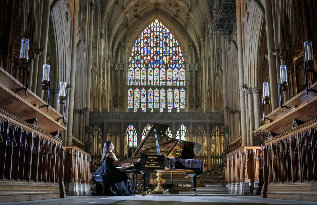 World-class concert pianist Ke Ma rehearses on a £100,000 piano at York Minster, ahead of a performance to highlight the plight of musicians and the arts. (Photo by Danny Lawson/PA Images via Getty Images)