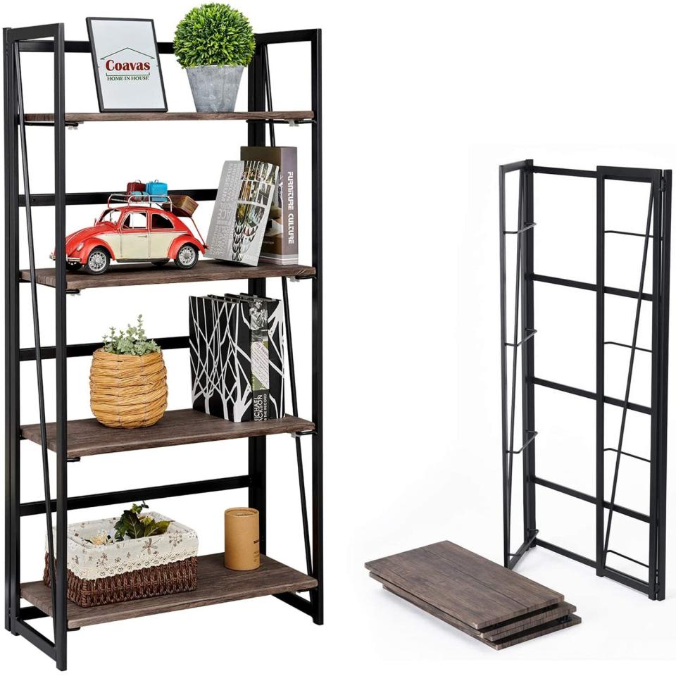 Coavas Folding Bookshelf Home Office Industrial Bookcase