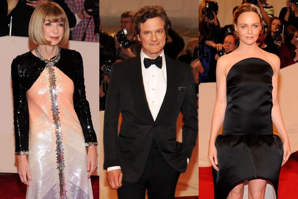 Side-by-side images show Anna Wintour, Colin Firth, and Stella McCartney.