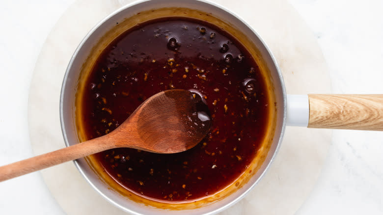 Sweet chili sauce in a pan