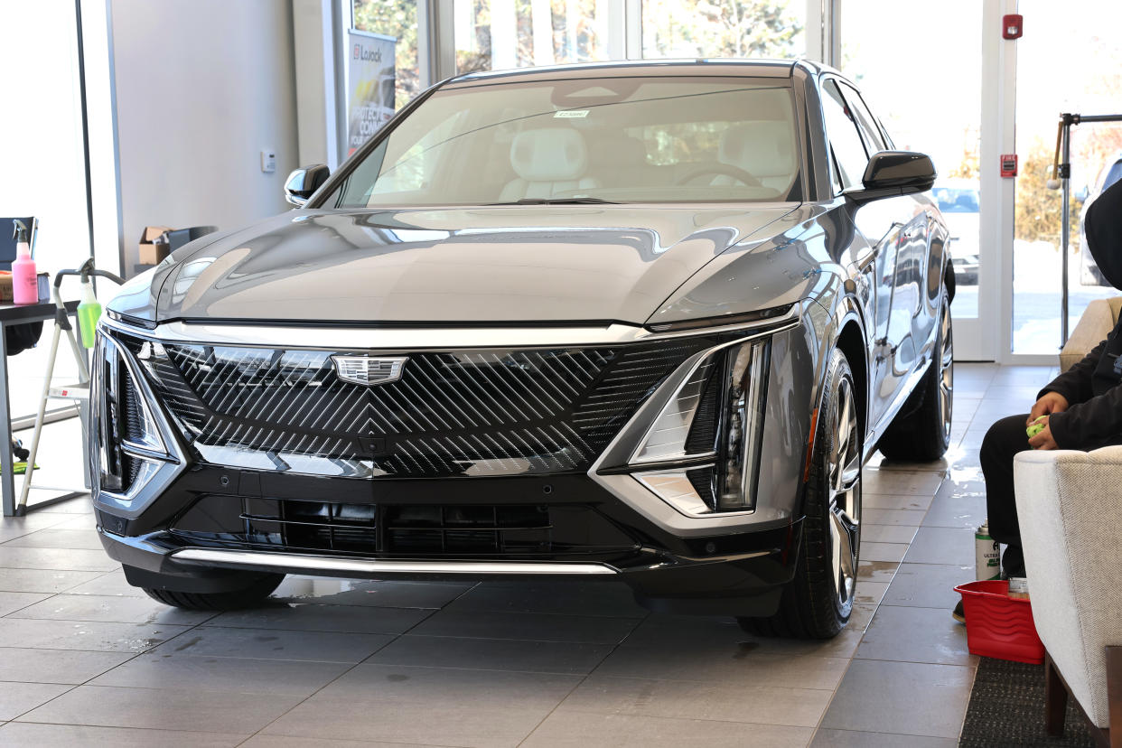 A Cadillac Lyriq 450E is offered for sale at the Zeigler Cadillac of Lincolnwood dealership on Jan. 31, 2023, in Lincolnwood, Illinois.  