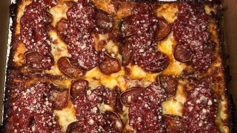 Pepperoni Detroit pizza