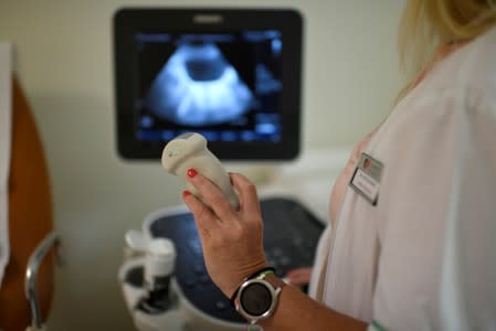 Gynecologist performs an ultrasound scan at Robert Karoly Private Hospital in Budapest