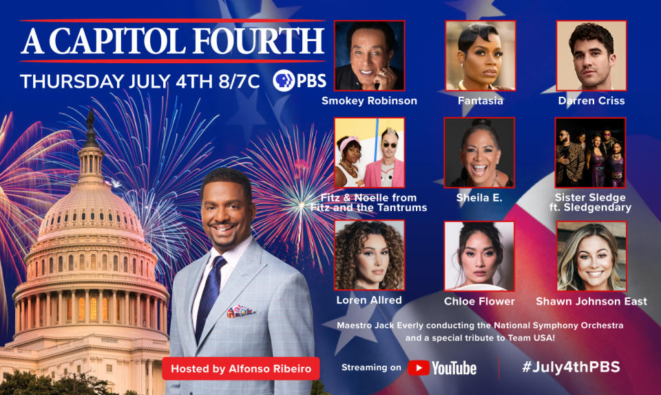 The cast of “A Capitol Fourth” includes top stars from pop, country, R&B, classical and Broadway with the National Symphony Orchestra.