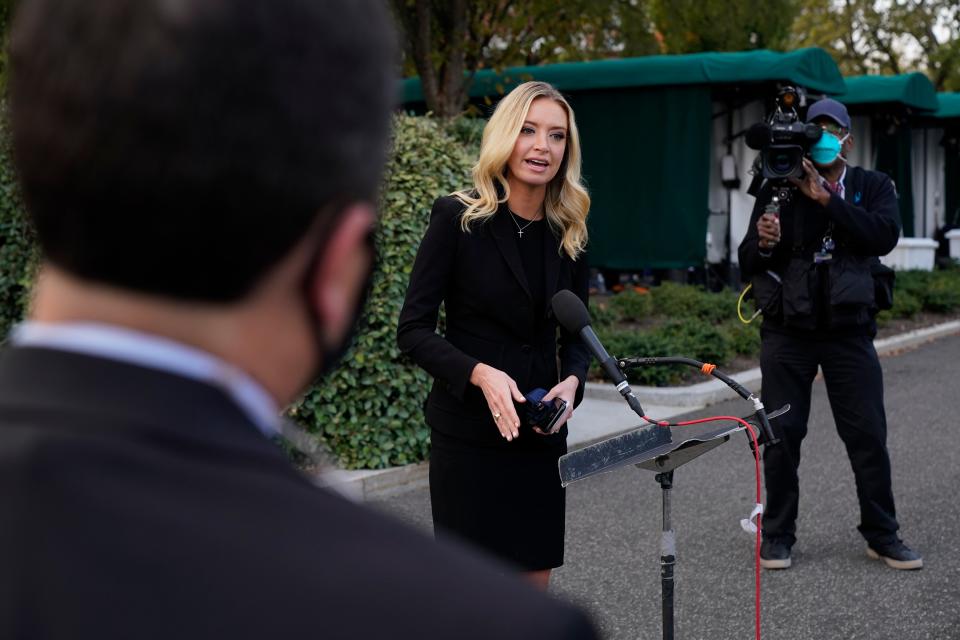 Kayleigh McEnany has tested positive for Covid-19, just one day after speaking to press without a mask (AP)