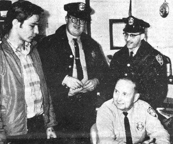 Norman Muscarello with officers David Hunt and Eugene Bertrand, and dispatcher “Scratch” Toland in 1965.