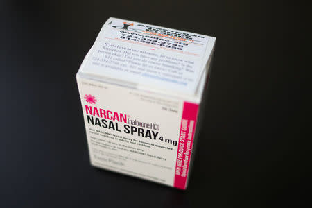 A box of NARCAN nasal spray is photographed at an outpatient treatment center in Indiana, Pennsylvania, U.S. on August 9, 2017. REUTERS/Adrees Latif