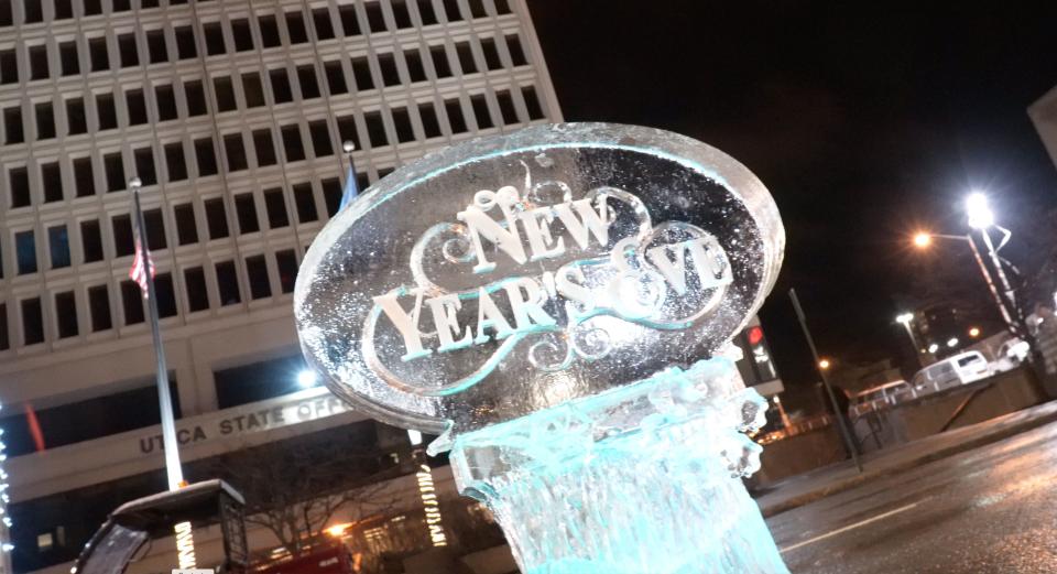 An ice sculpture at the 2019 New Year's Eve celebration in downtown Utica.