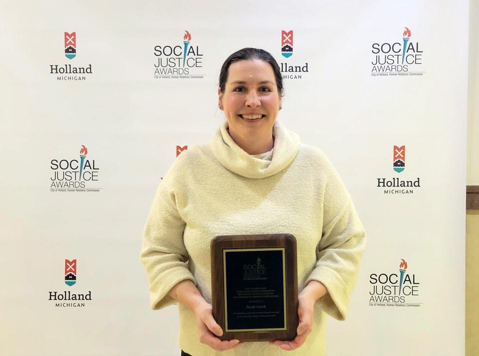 Holland Sentinel Executive Editor Sarah Leach received the 2023 Social Justice Award in Government/Community Relations.
