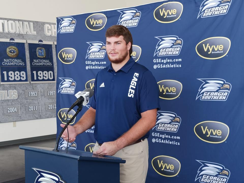 Georgia Southern center Logan Langemeier talks about playing at home this Saturday against Ball State at Paulson Stadium in Statesboro.