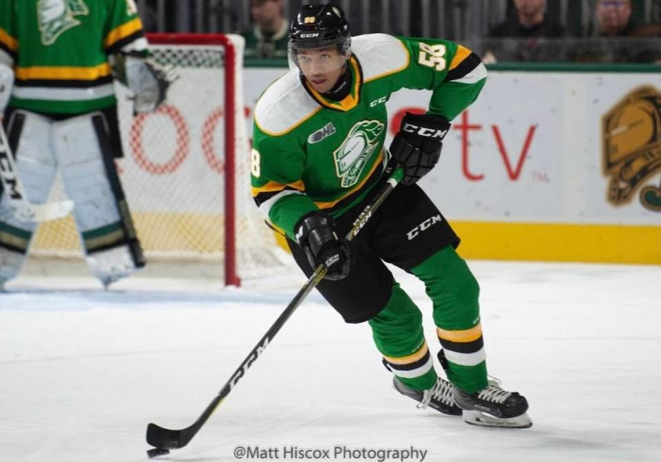Defenseman Bryce Montgomery of the London Knights was a sixth-round pick by the Carolina Hurricanes in the 2021 NHL Entry Draft.