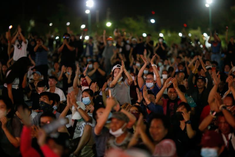 Pro-democracy protesters attend a mass rally in Bangkok