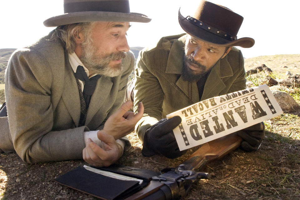 DJANGO UNCHAINED, from left: Christoph Waltz, Jamie Foxx, 2012. ph: Andrew Cooper/©Weinstein Company/Courtesy Everett Collection