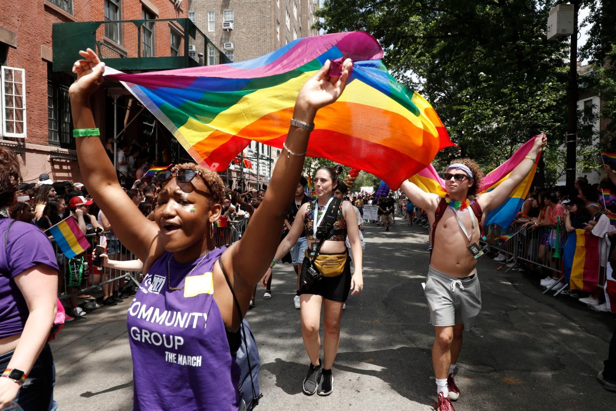 Parade participants celebrate New York City Pride on June 27, 2021, in New York City.