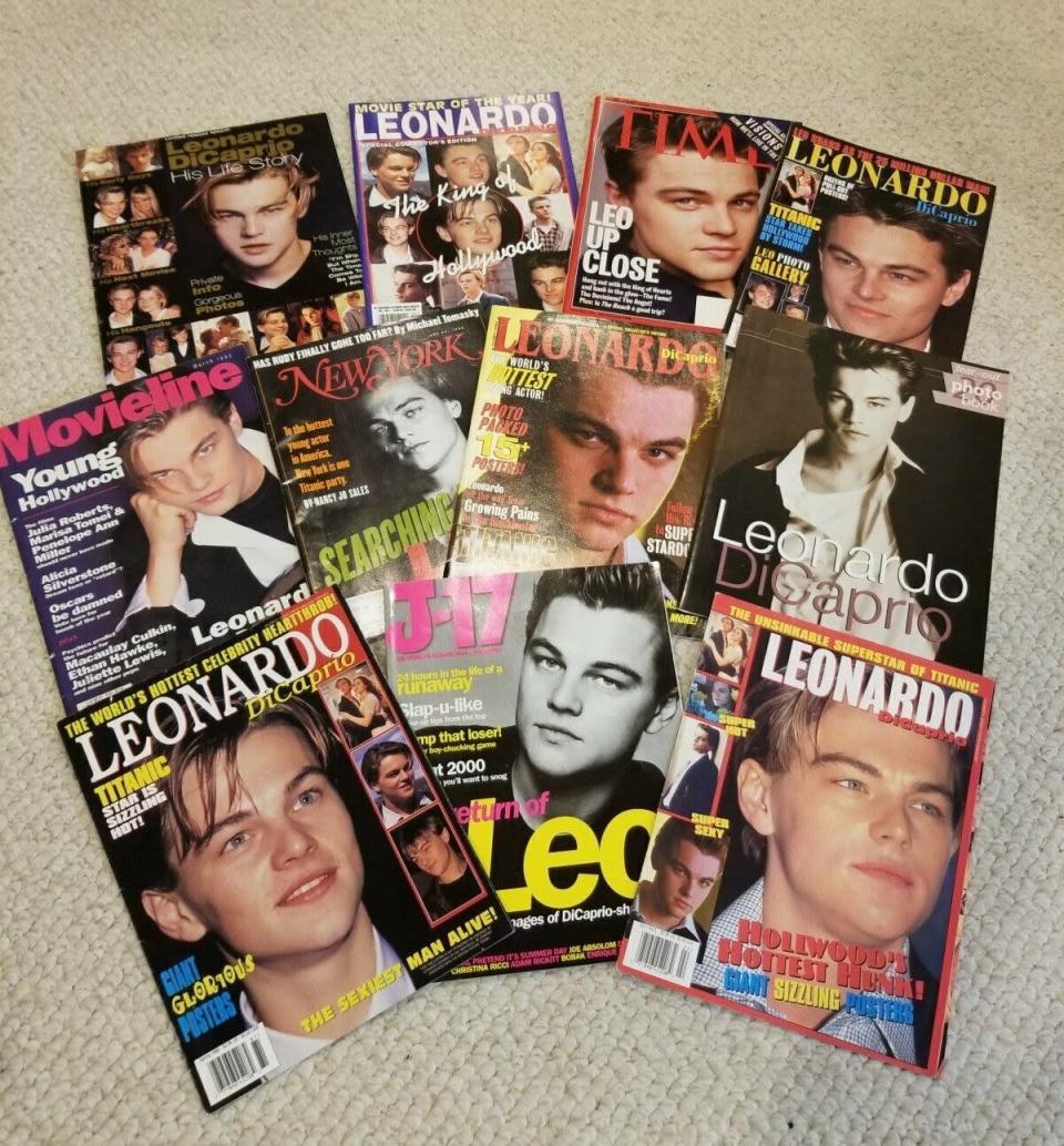 A pile of Leonardo DiCaprio magazines