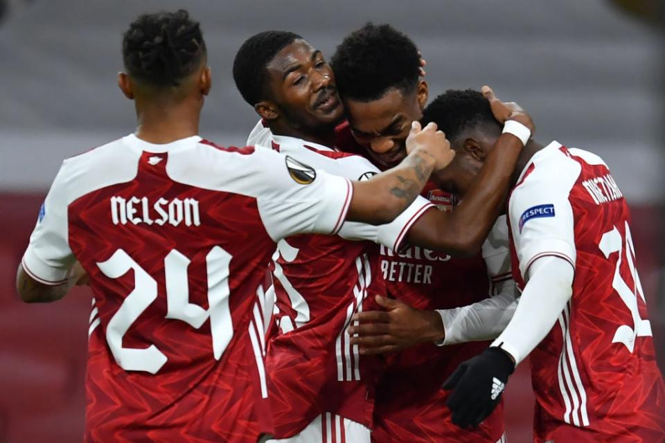 Willock celebrates his goal vs DundalkAFP