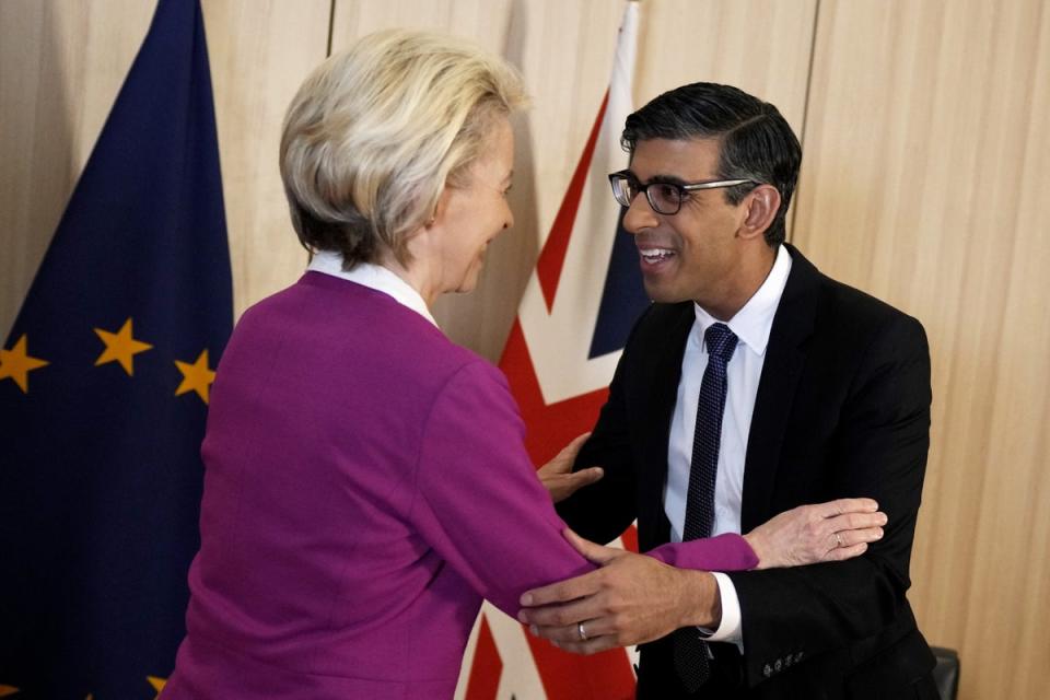 Rishi Sunak with European Commission president Ursula von der Leyen agreeing deal on Northern Ireland earlier this year (PA Wire)
