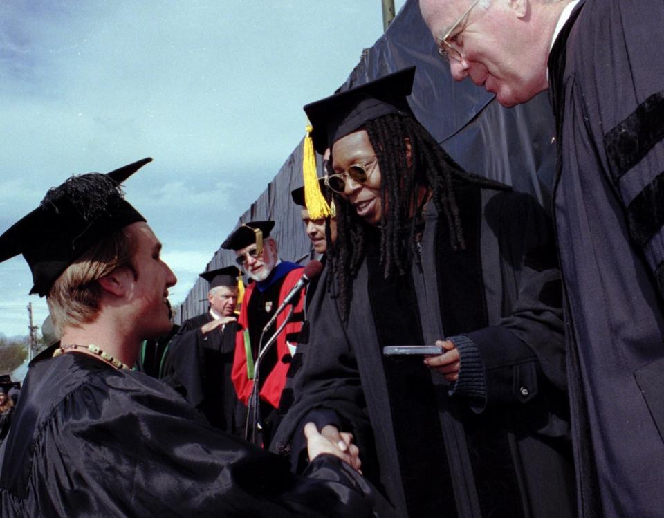 Actress Whoopi Goldberg at the University of Vermont's commencement in Burlington in 1997.