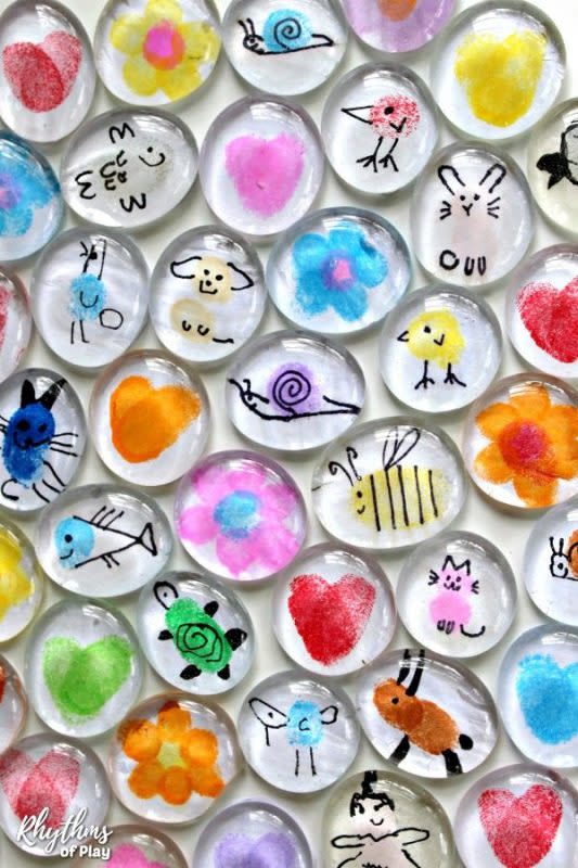 <p>Rhythms of Play</p><p>Elevate your fridge art gallery with DIY fingerprint glass magnets from <a href="https://rhythmsofplay.com/fingerprint-art-glass-magnets/" rel="nofollow noopener" target="_blank" data-ylk="slk:Rhythms of Play;elm:context_link;itc:0;sec:content-canvas" class="link ">Rhythms of Play</a>. All you need is your little one’s fingerprints and you will have dad and art connoisseur alike exclaiming, “Wow!”<br><strong><br>Related: 25 <a href="https://www.yahoo.com/lifestyle/25-things-write-father-day-022207186.html" data-ylk="slk:Things to Write in Father's Day Card;elm:context_link;itc:0;sec:content-canvas;outcm:mb_qualified_link;_E:mb_qualified_link;ct:story;" class="link  yahoo-link">Things to Write in Father's Day Card</a></strong><br></p>