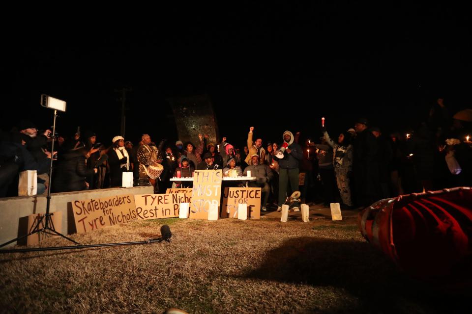 Family and supporters of Tyre Nichols gathered for a candlelight vigil in honor of him on Jan. 26, 2023 at Tobey Skatepark in Memphis. 