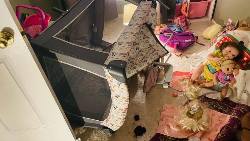 A bear damaged items in nearly every room in the Rossland, B.C., home and knocked furniture and items around, including in this child's room.