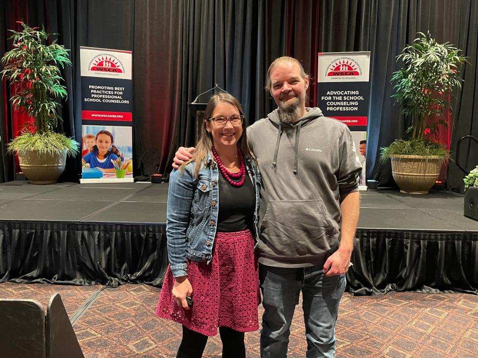 St. Francis High School School counselor Katy Holahan is pictured with St. Francis High School intervention specialist Eric Gyland at the Wisconsin School Counselor Association annual conference Nov. 12. Gyland received the association's Friend of School Counseling Award.